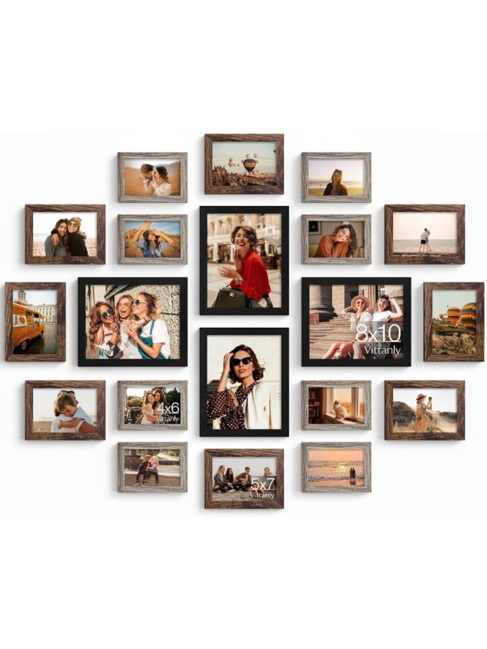 20 Pack Picture Frames Set for Collage Wall Decor - Black, Brown, Dark Grey